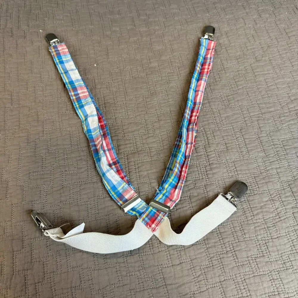 Toddler Boy Suspenders Blue Red Yellow White Plaid Preppy Easter